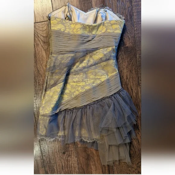 BCBG MaxAzria Runway Sz 2 Tulle Lace Yellow Asymmetric Bodycon Dress Retail $429 - Picture 14 of 16
